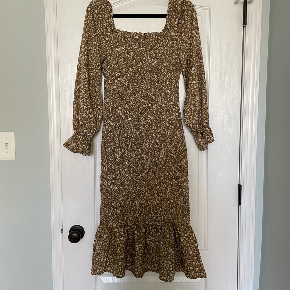 Smocked midi dress bump friendly